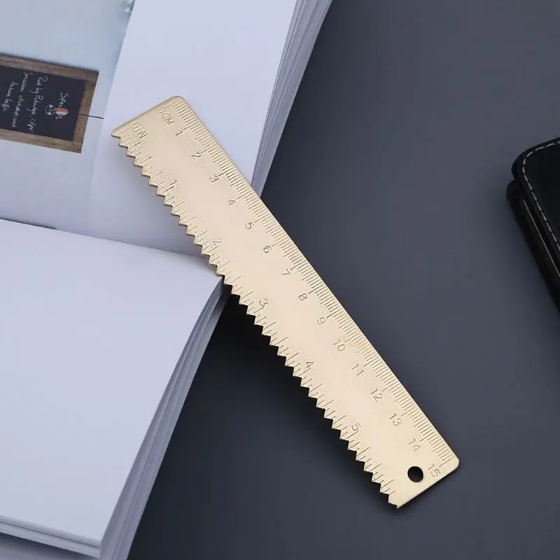 

15cm Brass Wave Straight Ruler Bookmark Cartography Painting Measuring Student