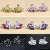 ladychic new design crystal swan earring black clear multicolor cubic zirconia stone stud earrings for women fashion jewelry
