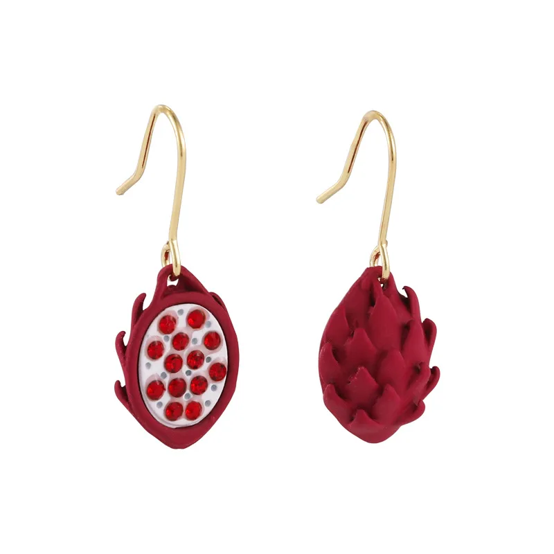 

LOVOACC Exquisite Asymmetric Red Dragon Fruit Dangle Earring for Women Femme Trendy Rhinestone Metal Earring Jewelry Pendientes