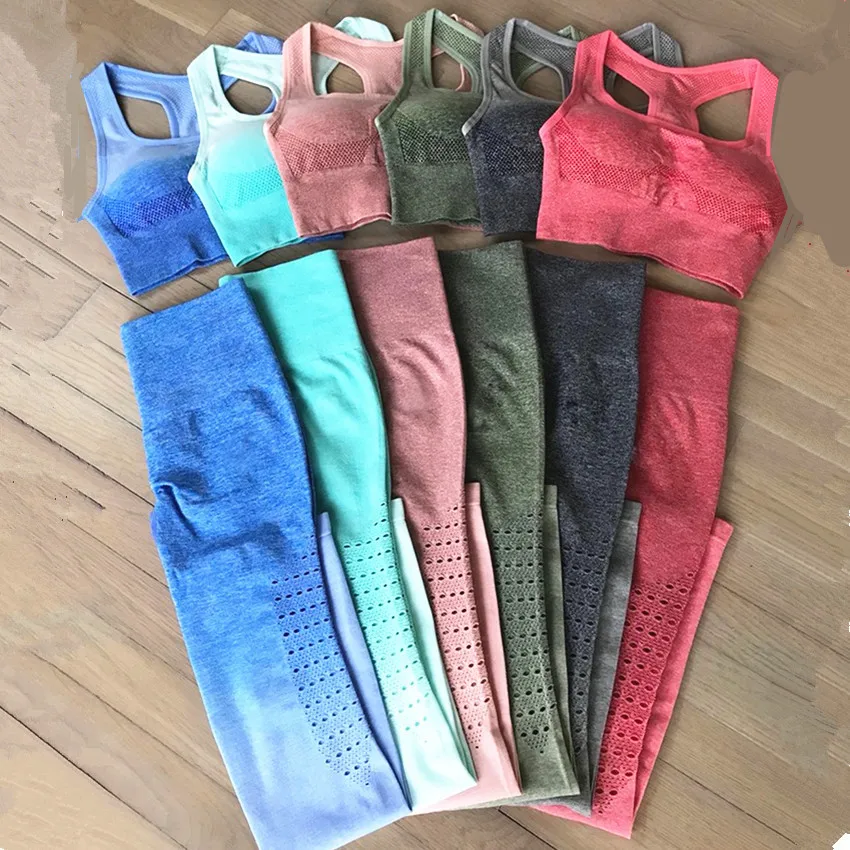 

Seamless Set Gym Clothing Seamless Yoga Women Tracksuit Gradient Sport Suit Fitness Women Workout Set Sports Wear For Women Gym