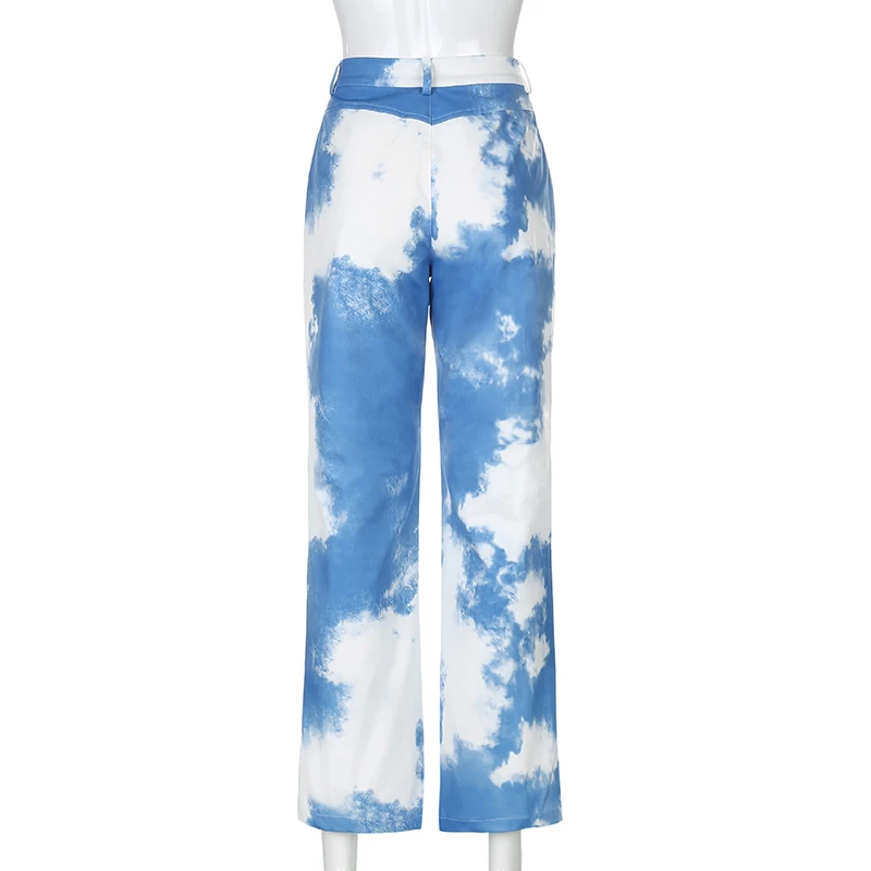 

Weekeep Tie Dye Print Fashion High Waist Cargo Pants Streetwear Y2K Retro Straight Trousers Button Fly Women Capris Jogger Pants