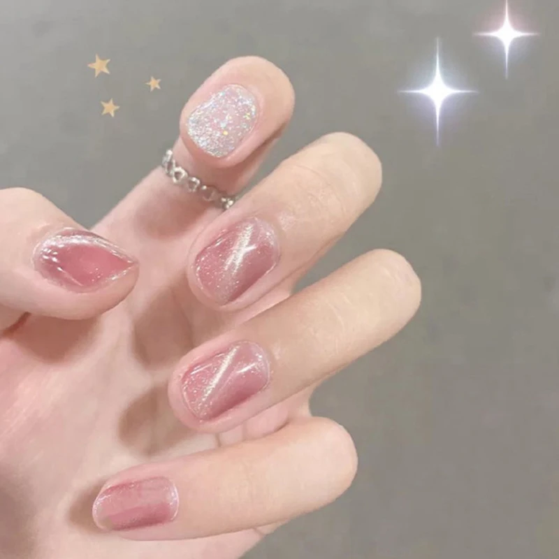 24 шт. накладные ногти цвет кошачьих глаз Накладные средней SquareBean паста готовой