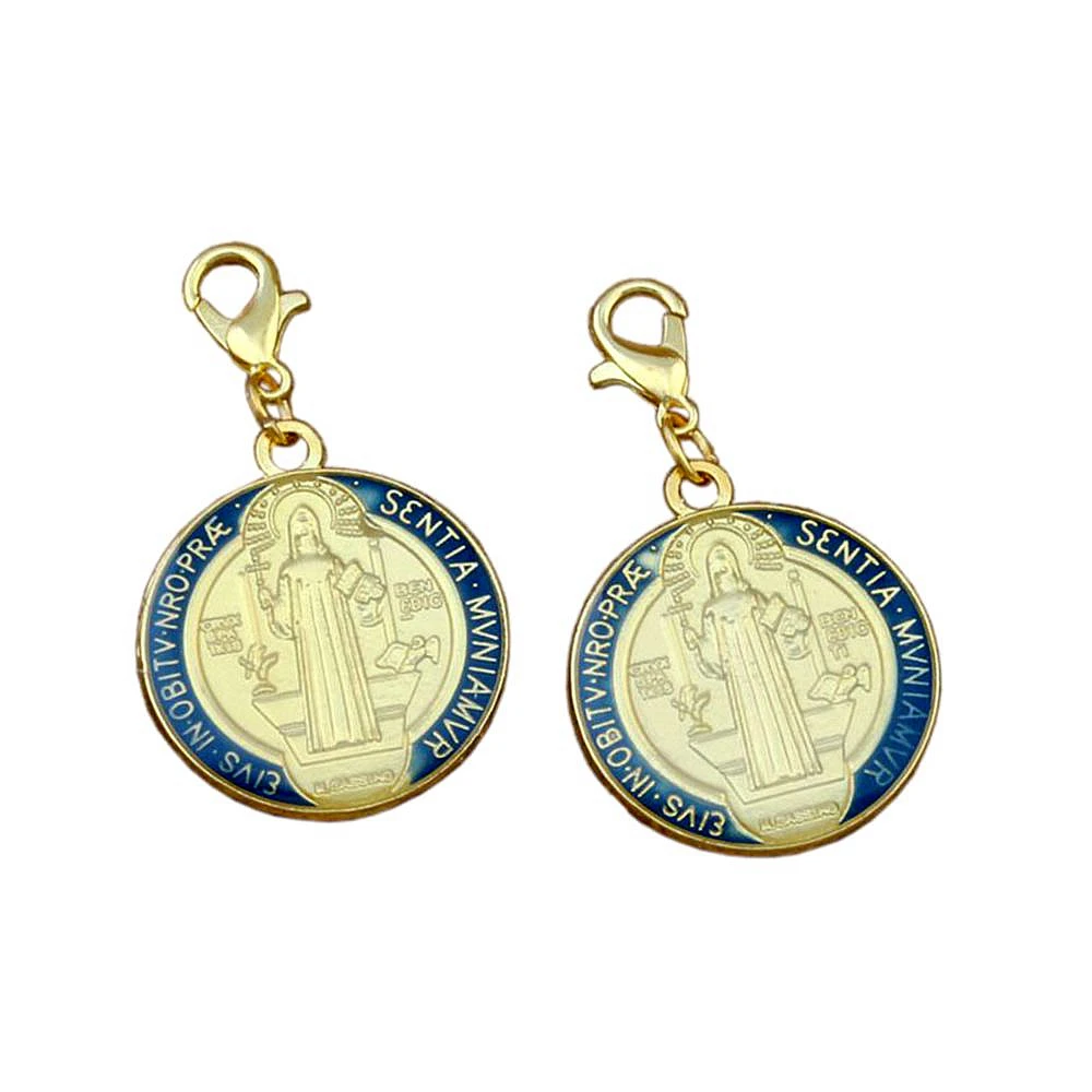Синяя эмалированная медаль Saint Benedict крестообразные Подвески с застежкой Лобстер