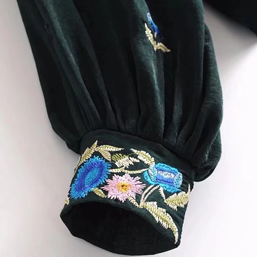 BOHO женские блузки 2019 Цветочная вышитая лампа с длинными рукавами из сатина