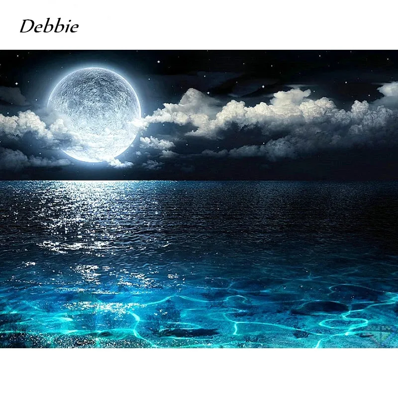 

Алмазная 5d-вышивка «сделай сам», полная выкладка из квадратных/круглых страз, луна, морской пейзаж, вышивка крестиком, украшение, 100%