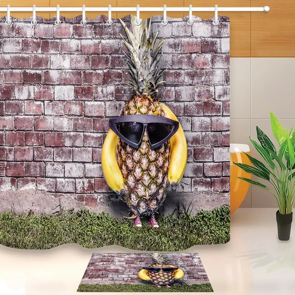 

Водонепроницаемая забавная занавеска для душа из сосны и банана, декоративная занавеска для ванной комнаты на заказ
