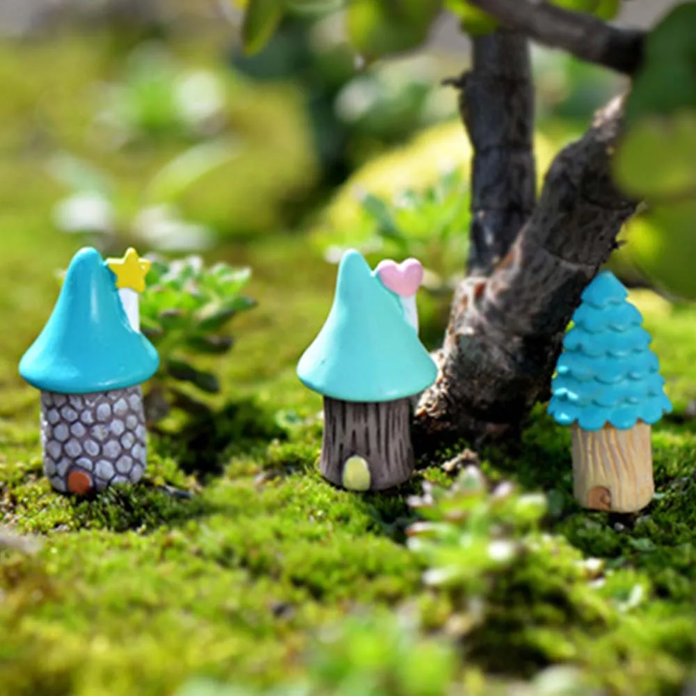 Винтажный синий дом миниатюрное рукоделие сказочные садовые украшения красный