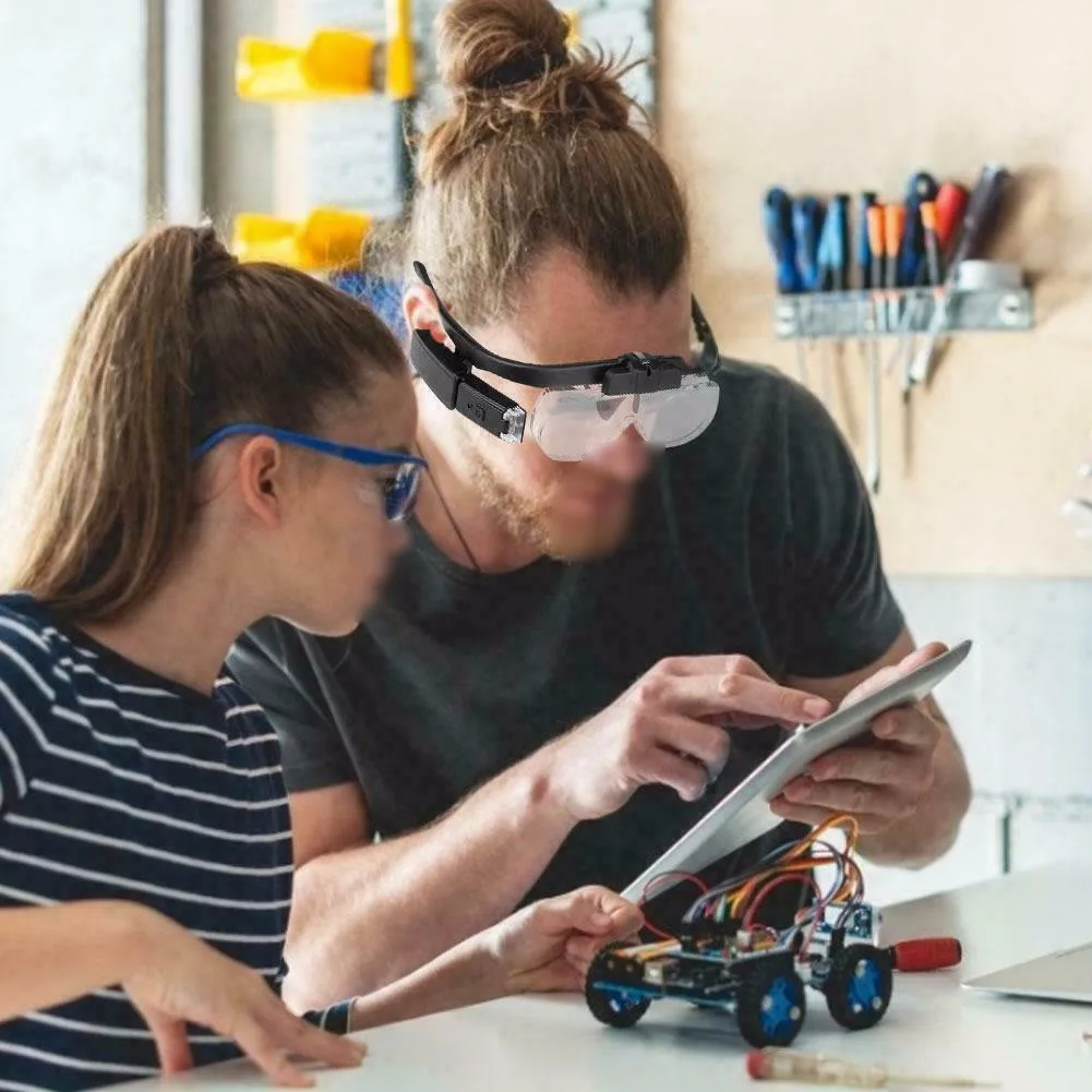 

Magnifier Glass Adjustable 2 Lens Loupe With Led Light Headband Magnifier Glass With Lamp 1.5X20x2.5X3.5X4.0X4.5X