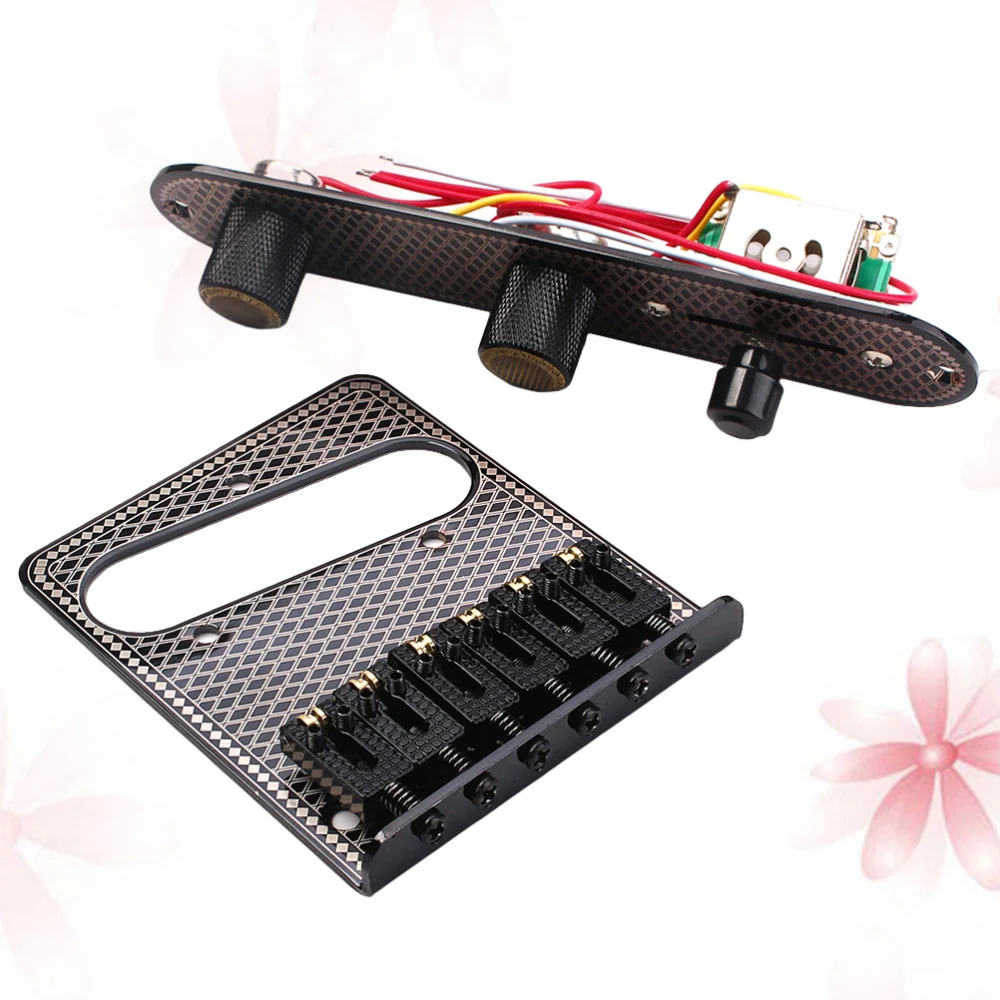 

1 Set Guitar Bridge with 3 Way Switch Control Knob Plate for Electric Guitar Bass GA303 (Black)