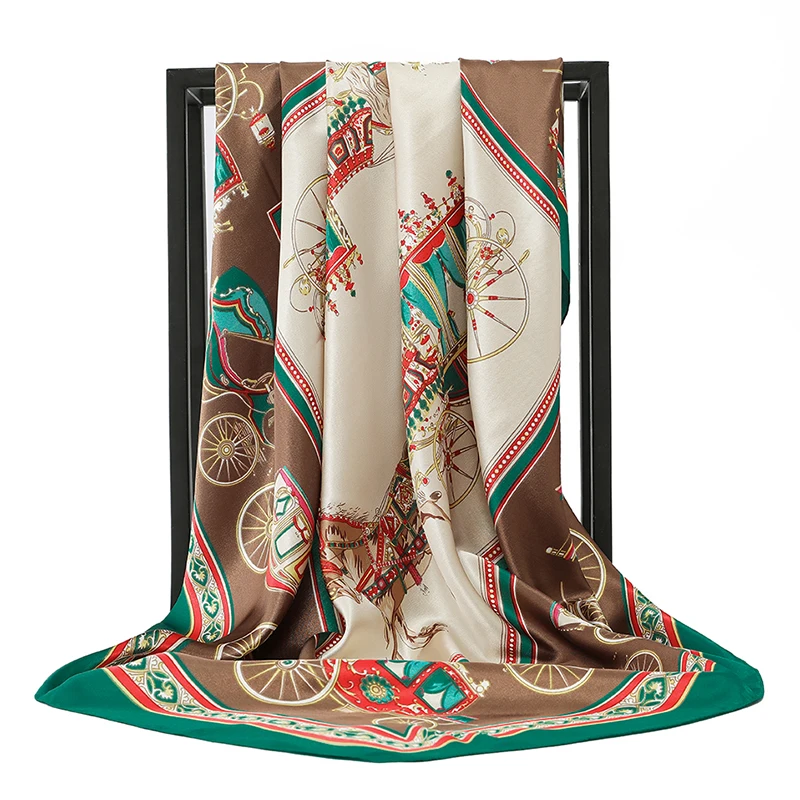 

Новая модель шелковые шарфы Для женщин с квадратным носком хиджаб шарф женские Элитный бренд платки 90 см бандана женский пончо каретки