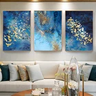 Плакат с синим морем и золотой рыбой, современный абстрактный настенный плакат в скандинавском стиле, живопись на холсте, украшение для дома, настенная живопись для гостиной