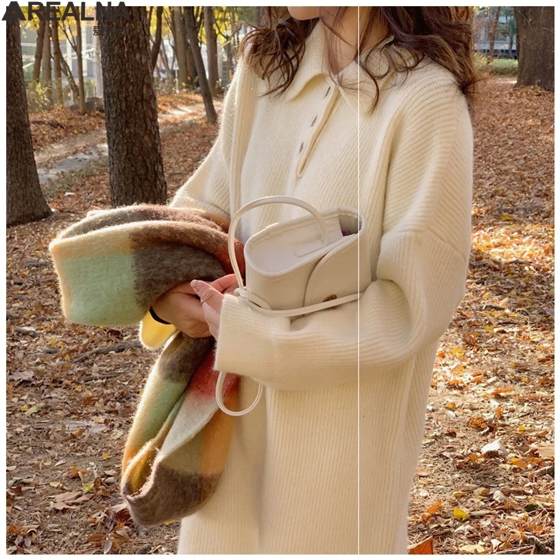 Новый осень зима женское трикотажное платье в Корейском стиле отворот поло