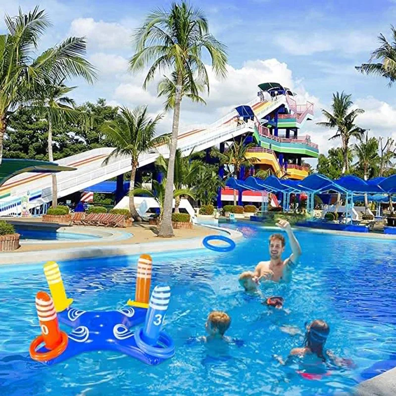 

Inflatable Ring Toss Pool Game Toys with 6 Pcs Rings Floating Swimming Pool Ring Water Floating Thg Ring Play