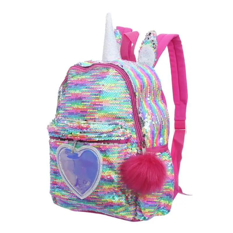 Cute Heart Sequins Travel Backpacks Kids Girls Glitter Shoulder Schoolbag