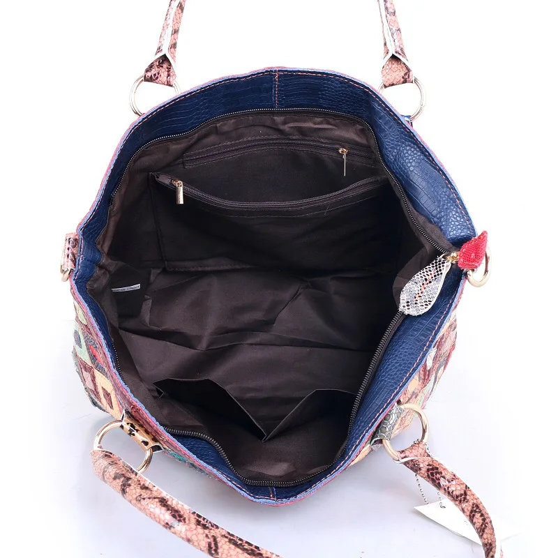 

Hiboom 2020 Women's Big Genuine Leather National Elements Fashion Designer Shoulder Bag Rainbow Strap Black Snake Tassel Bag