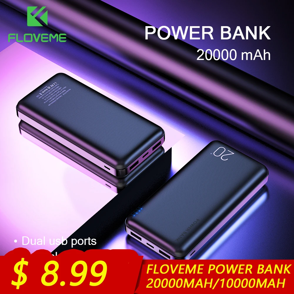 FLOVEME power Bank 20000 мАч двойной USB телефон зарядное устройство Внешняя батарея Портативное зарядное устройство Bateria внешний аккумулятор зарядное устройство беспроводная зарядка внешний аккумулятор телефона