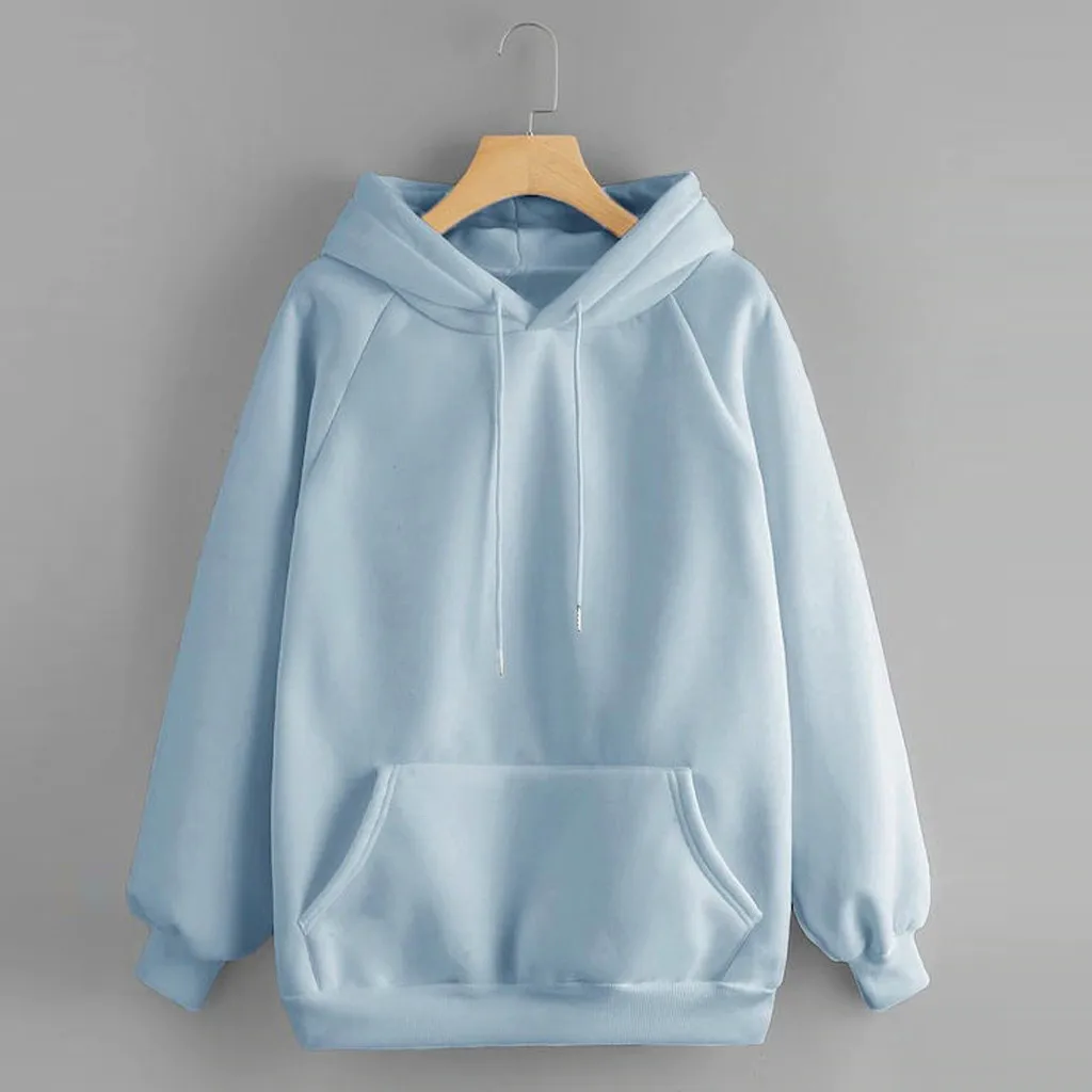 

худи Women Hoodies Fall 2021 Casual Solid Color Hoodie Pocket Long Sleeve Pullover Sweatshirt Pastel Clothes Bluzy Damskie