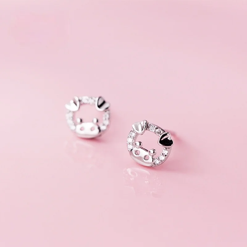 

Fashion Women Silver Plated Animal Pig Stud Earrings 2021 AAA Zircon Heart Stud Earrings for Women Fashion Party Jewelry