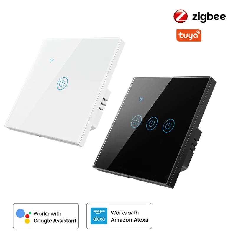 

1/2/3/4Gang Zigbee настенный выключатель Панель сенсорный переключатель передачи голоса, Управление светильник ЕС Стандартный Беспроводной прило...