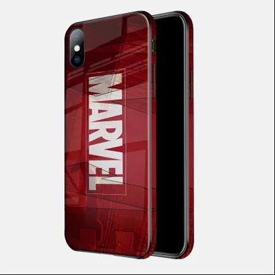 Marvel Роскошный чехол из закаленного стекла для телефона Железный человек Человек-паук чехол для iPhone 11 6 6s 7 8 Plus X XR XS Max задняя крышка чехол Marvel Мстители - Цвет: Marvel