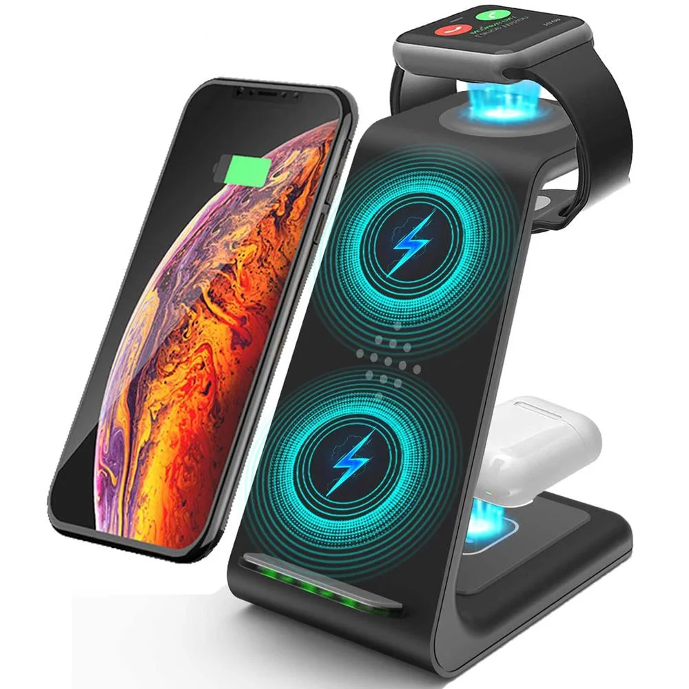 

Беспроводное зарядное устройство 3 в 1 для iPhone 11/12 Pro Max Qi 15 Вт, индукционные зарядные устройства для быстрой зарядки Apple Watch AirPods Samsung