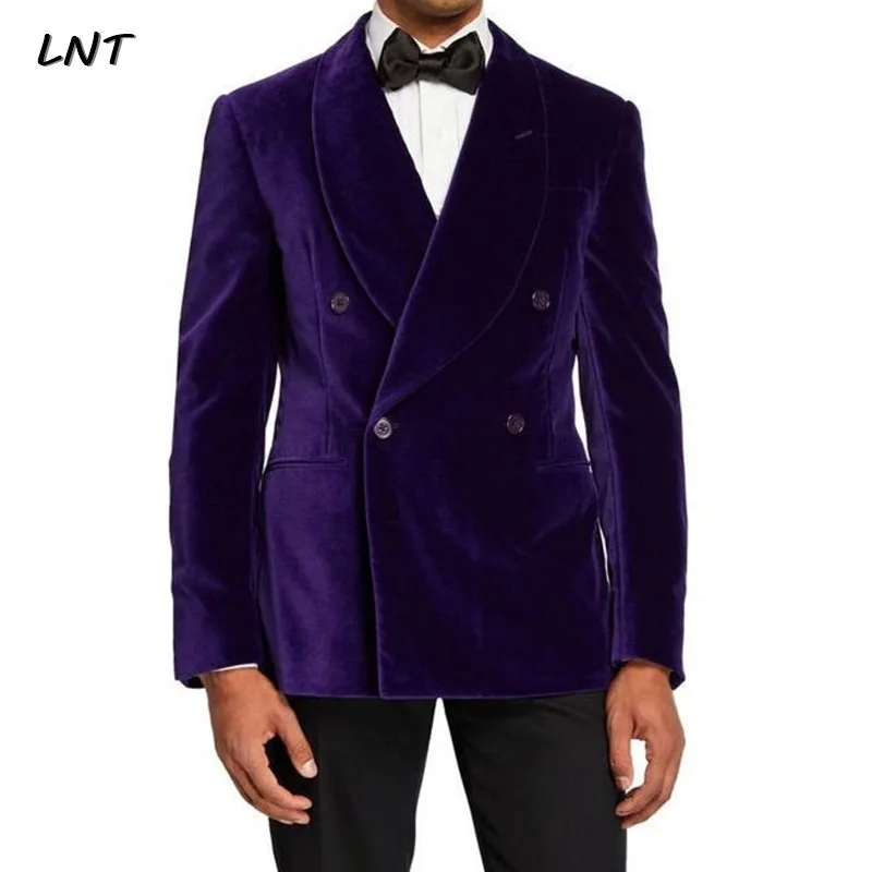 Men Coat Purple Velvet Double Breasted Blazer Wedding Groom Coat Dinner Jacket