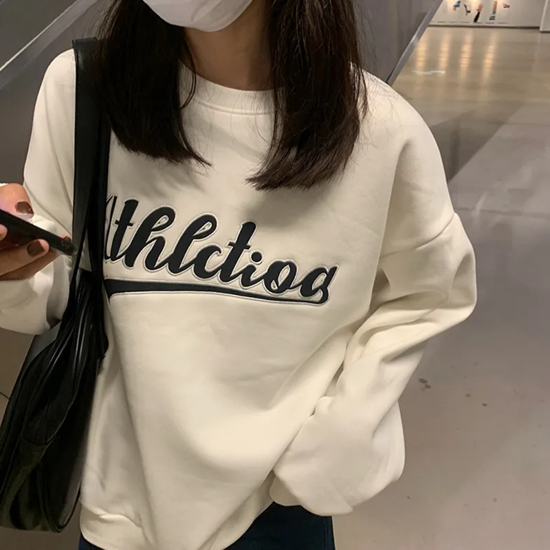 

5 colors autumn winter 2021 Korean style Women Sweatshirts Loose Letter thick Warm Sweatshirt Womens pullovers ( F4568)