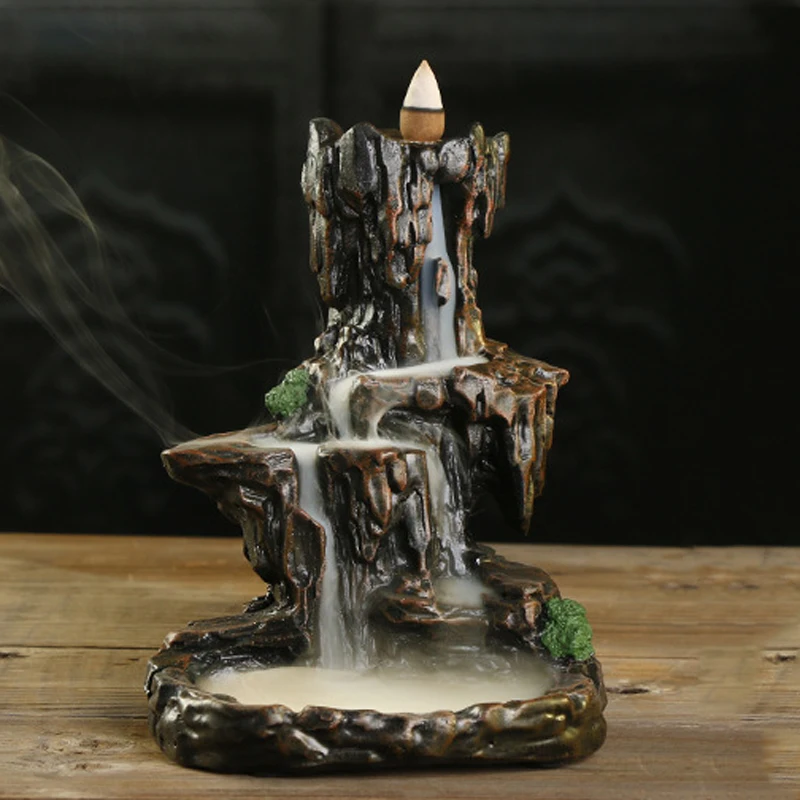 

Handcrafted Resin Mountain Home Fragrance Sandalwood Backflow Incense Burner Ornament with 20 pcs Cones