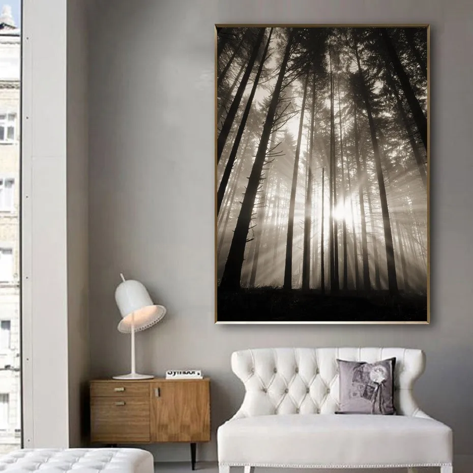 Современные плакаты с изображением пышного леса и солнечного света