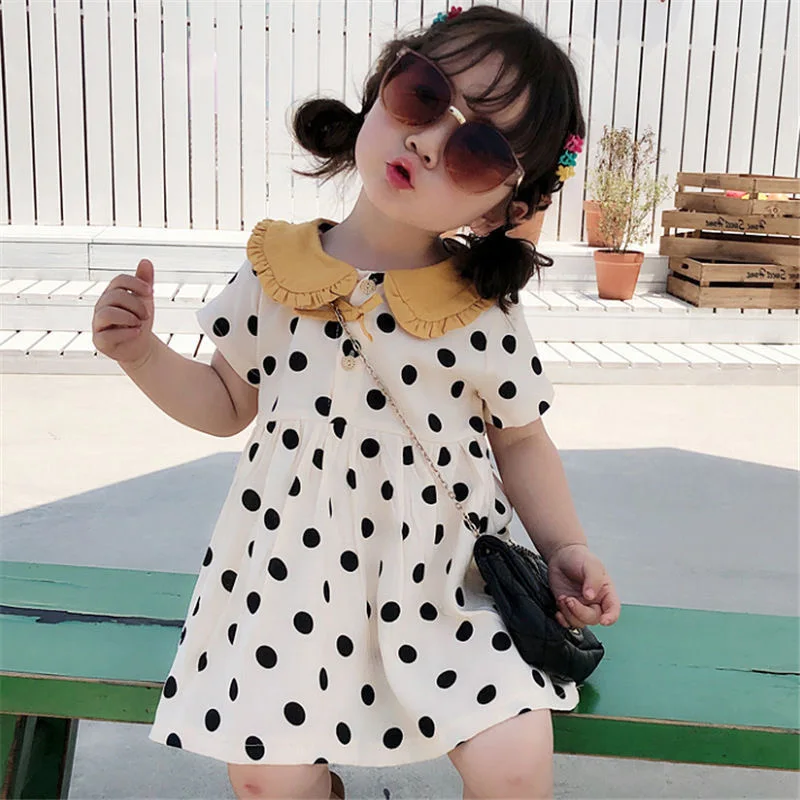 

Girls' Dresses New Fashion Dot Turn-down Collar Casual High Quality Baby Girl Princess Dresses Kids Clothes