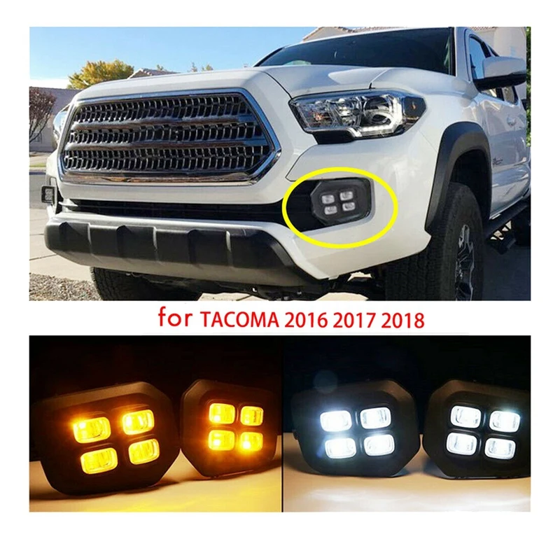 

Дневные ходовые огни для Toyota Tacoma 2016-2019, 4-глазные светодиодные дневные ходовые огни, прозрачные Противотуманные фары с указателем поворота