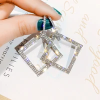 ustar classic crystals square drop earrings for women rhinestone geometric gold color female dangle earring fashion jewelry