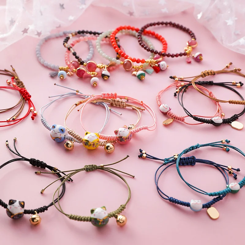 

New Korean Simple Cute Hand-woven Ceramic Cat Bracelet Adjustable Personality Sweet Girl Student Fashion Jewelry Accessories