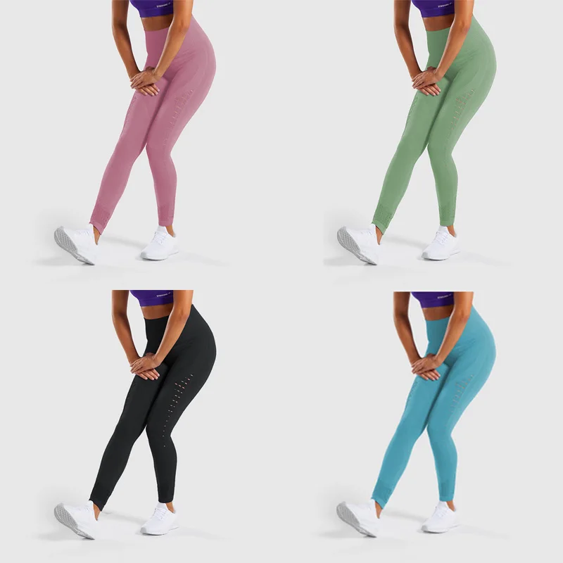 Высокая талия Бесшовные штаны для йоги женские Пуш Ап Сшивание полые спортивные
