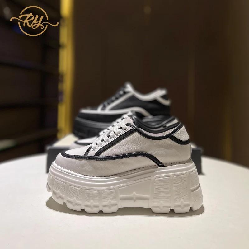 

RY-RELAA European women's shoes GENUINE LEATHER platform sneakers 2021 New winter white wedges ins chunky sneakers tide shoes