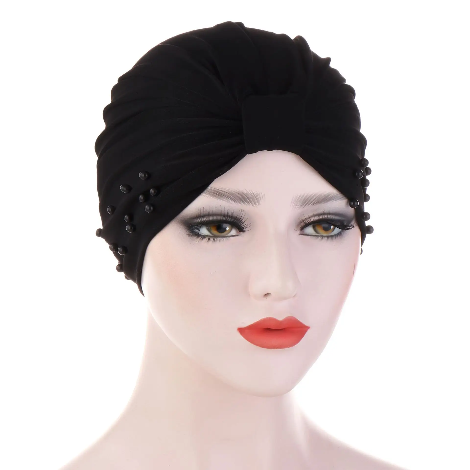 

European and American pure color cotton square cap pearl headband Muslim lady Headtie