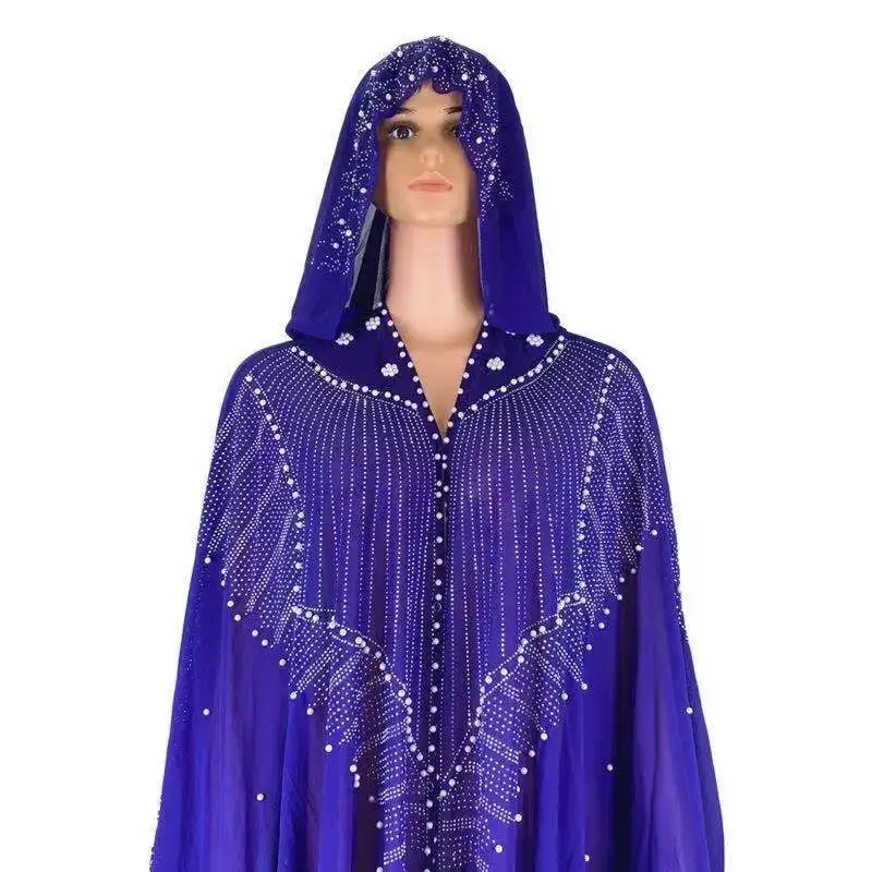 Абайя мусульманский хиджаб женское свободное платье с капюшоном и жемчугом