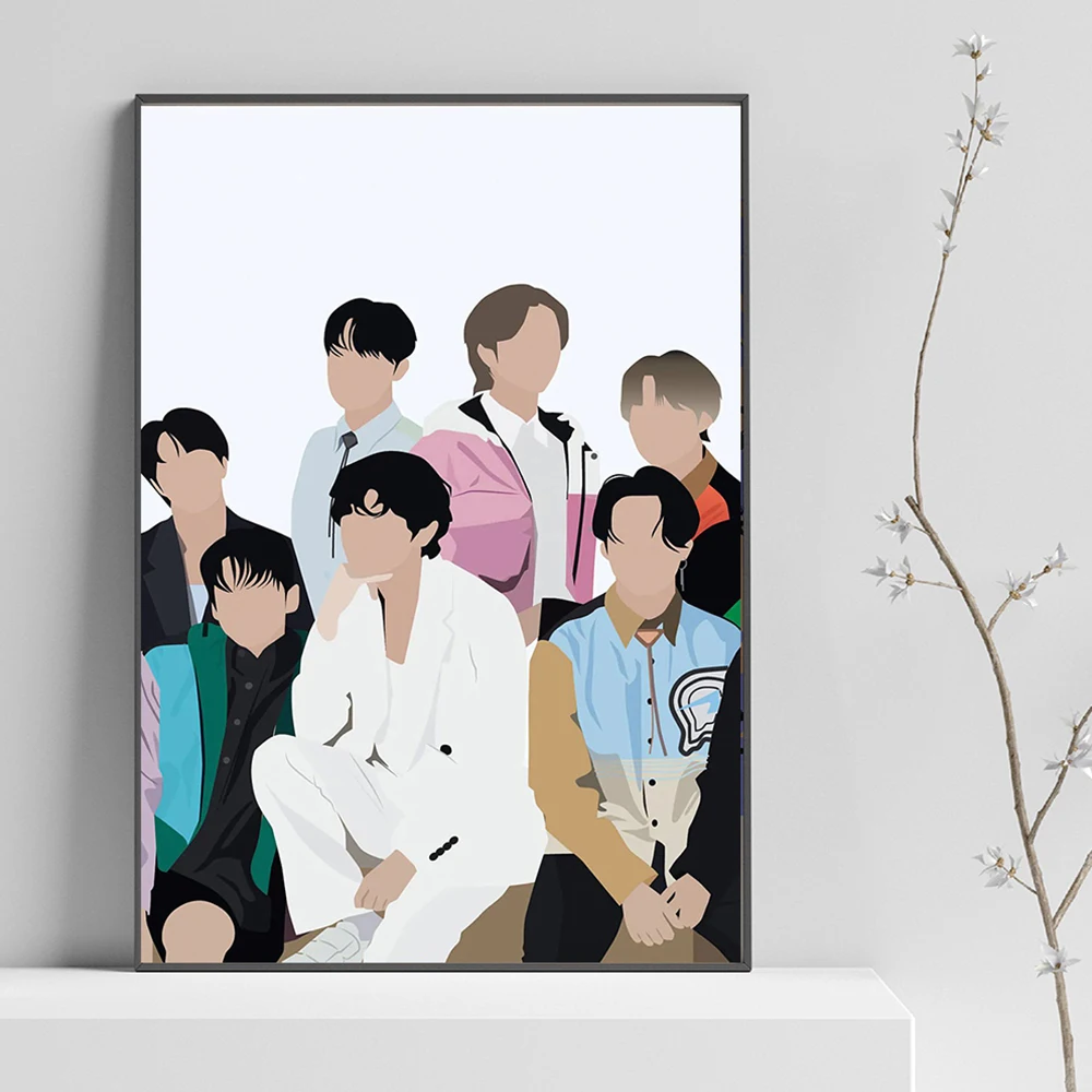Картина на холсте мультфильм южнокорейский мальчик группы плакат BTS современный