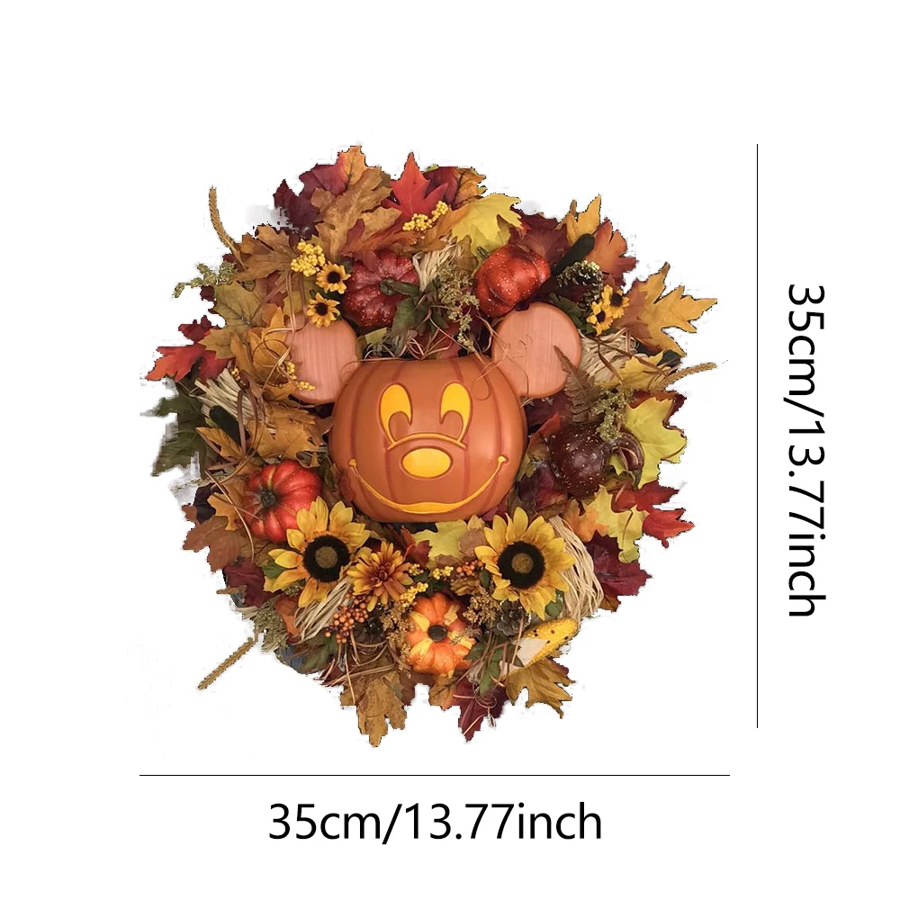 

Halloween Fall Pumpkin Wreath for Front Door with Pumpkins Artificial Maples Sunflower Autumns Harvest Holiday Home Decor