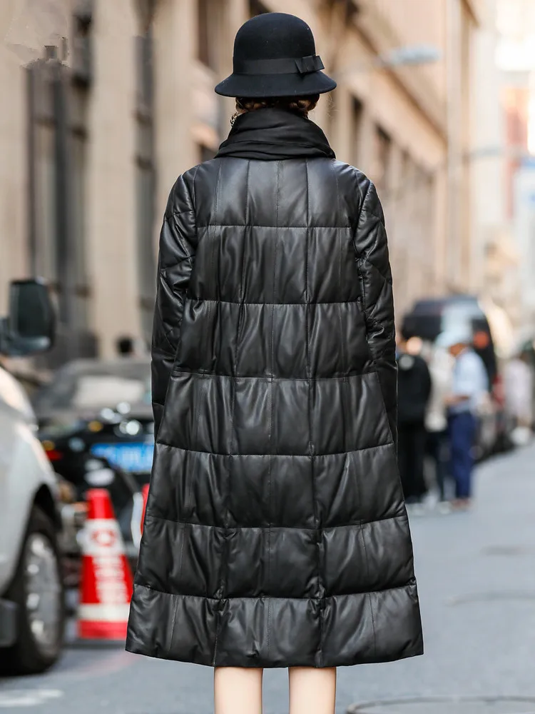 AYUNSUE Real Leather Jacket Winter Coat Wmen Long Down Jacket Women Genuine Sheepskin Coat with Scarf Chaqueta Mujer MY4692
