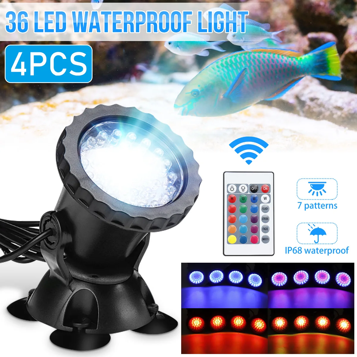 

LED Underwater Lights Waterproof Lamp RGB 36leds Underwater Spot Light for Swimming Pool Fountains Pond Water Garden Aquarium