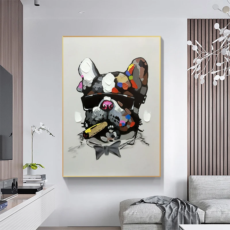 

Abstract Dog Smoking Oil Painting on Canvas Nordic Bulldog with Glasses Wall Art Posters Prints Pictures for Kids Room Decor