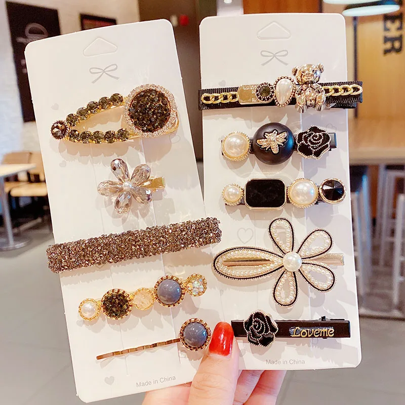 Заколка для волос с жемчугом Женская элегантный зажим кристаллами