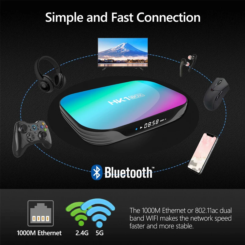 HK1 коробка Android 9 0 ТВ 4 Гб 32/64/128 ГБ Amlogic S905X3 8K 2 4G &amp 5G двойной Wifi Youtube Netflix HD 1000M