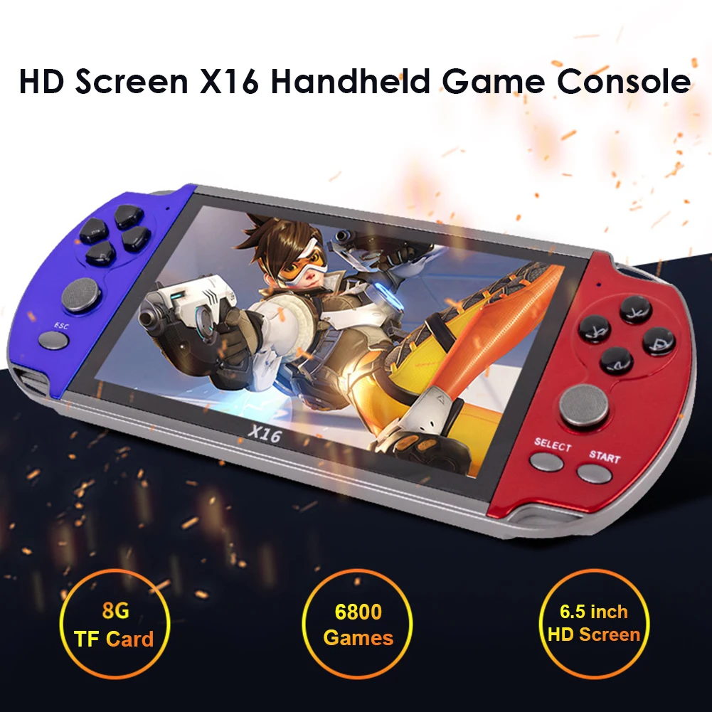 

X16 Retro Handheld Game Console 6.5 Inch HD Display 8GB 6800 Classic Games Portable Video Game Player Spupport AV Output TF