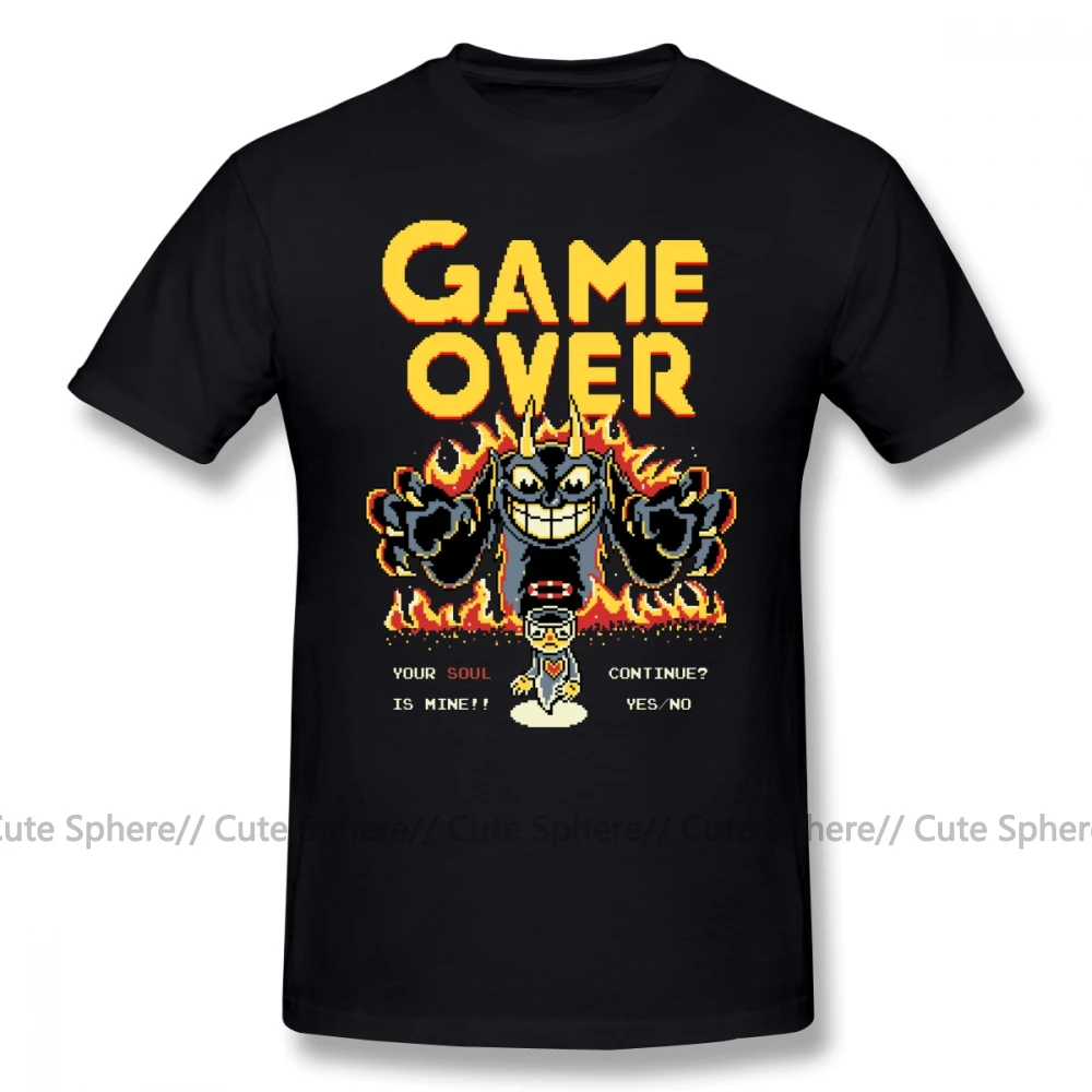 Cuphead футболка с надписью «Your Soul Is Mine», Пляжная футболка 6xl, футболка с забавным принтом, 100 хлопок, Мужская футболка с коротким рукавом - Цвет: Black