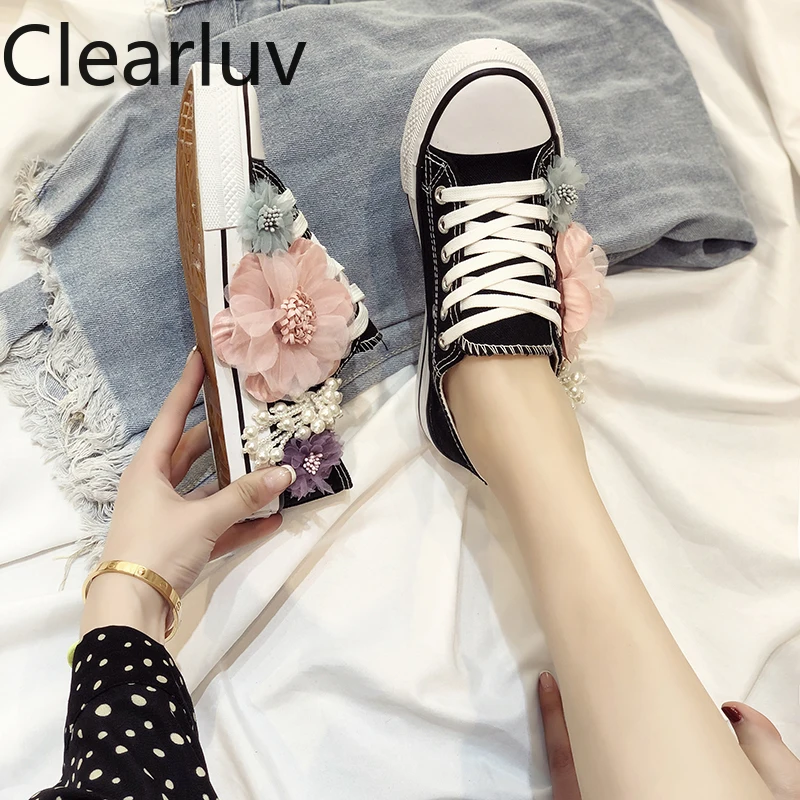 

Spring Fashion Pearl Vulcanized Shoes Fairy Flower Sneakers Women's Sports Shoes Dames Schoenen Sneakers Zapatillas De Deporte
