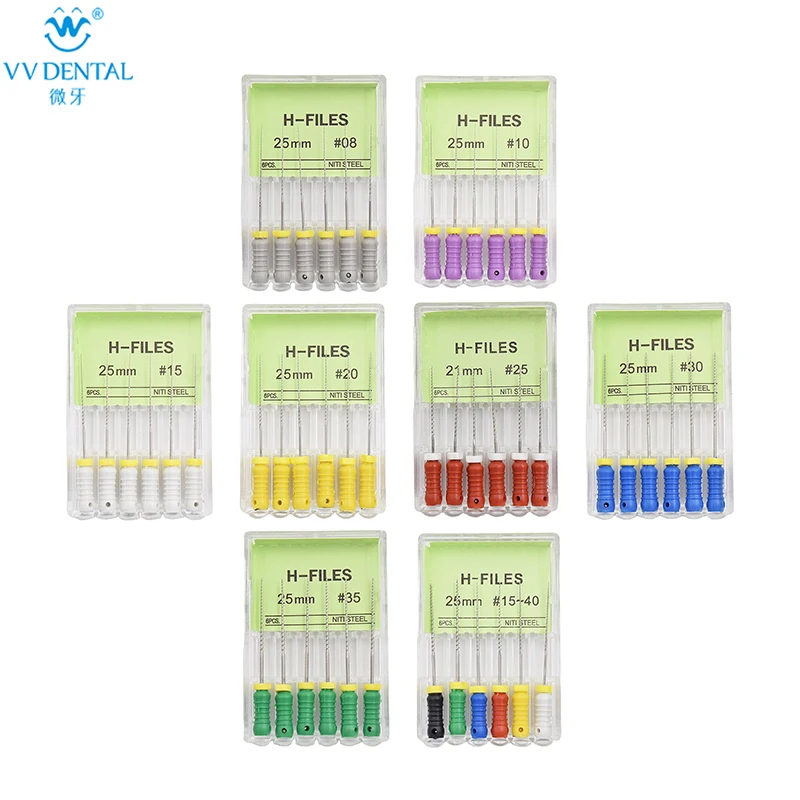

25mm NiTi Steel 6Pcs/Pack Dental Hand Use H-Files Dental Lab Instruments Endodontic Treatment Root Canal Files