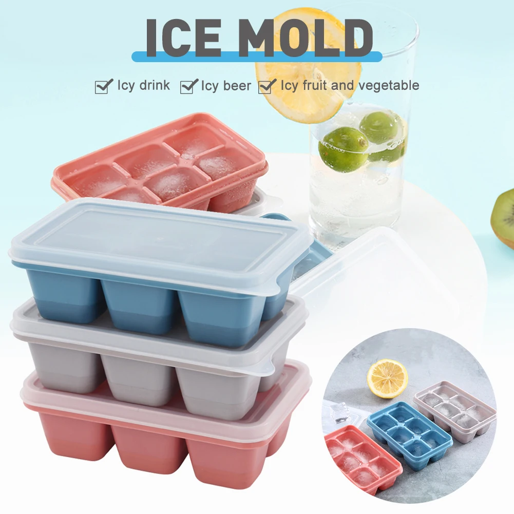 

Soft Bottom Ice Cube Mold(Set of 3) 6-Ice Tray flexible non-toxic with Leak-proof Lid Stackable structure Smoothie DIY Shake