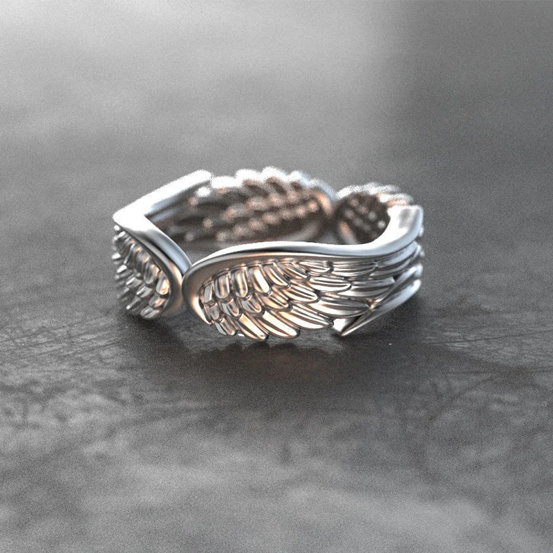 

Silver Plated Angel Wings Rings for Women Simple Punk Gothic Couple Gifts Romantic Girl Feather Ring Fashion Versatile Jewelry
